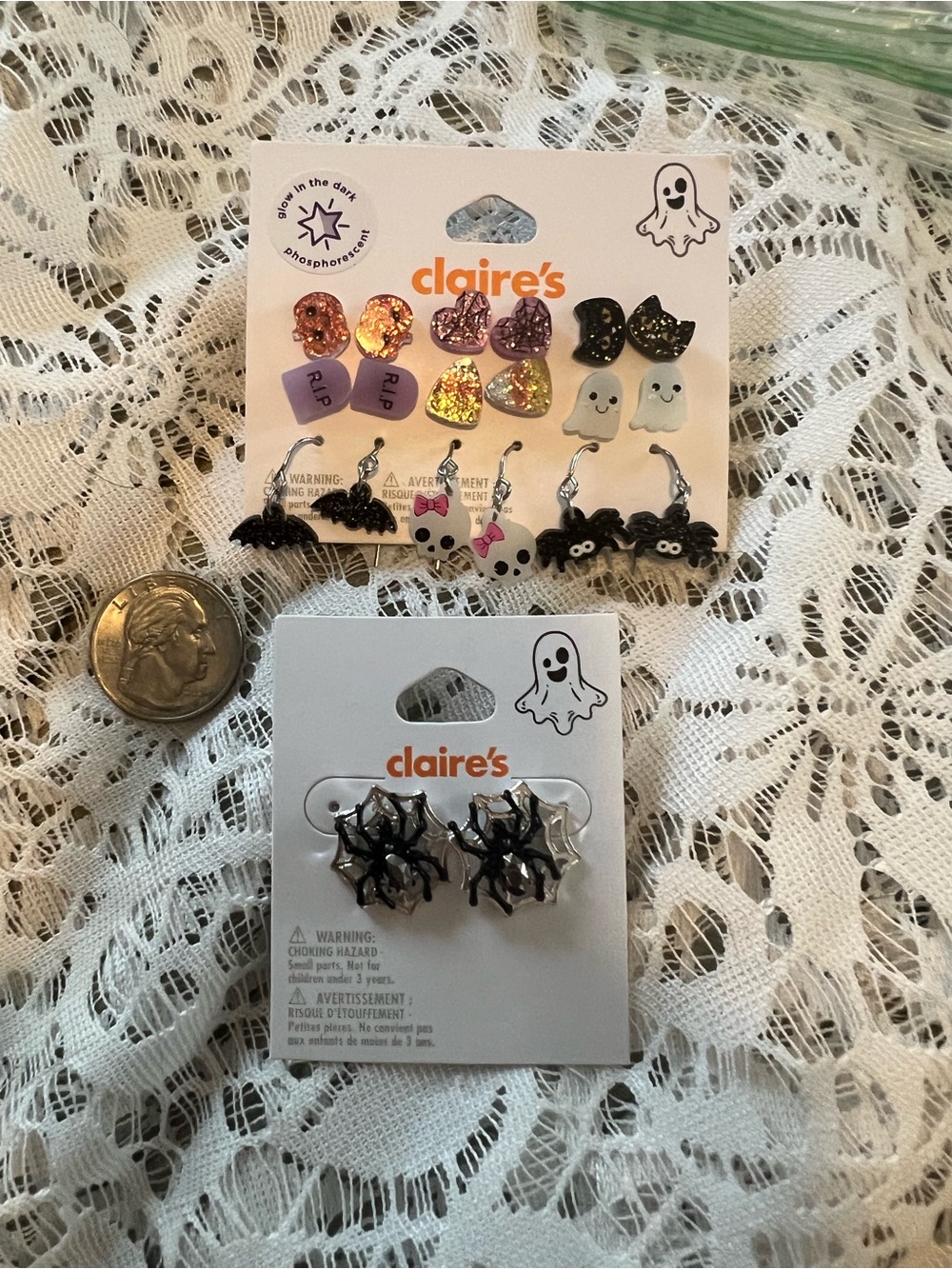 Claire's Halloween Earrings Sets - Spiders, Skulls, Ghosts